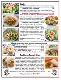 Salads | Wraps | Route 66 Road Runner | Eat in | Take out | Caesar | Greek | Chicken